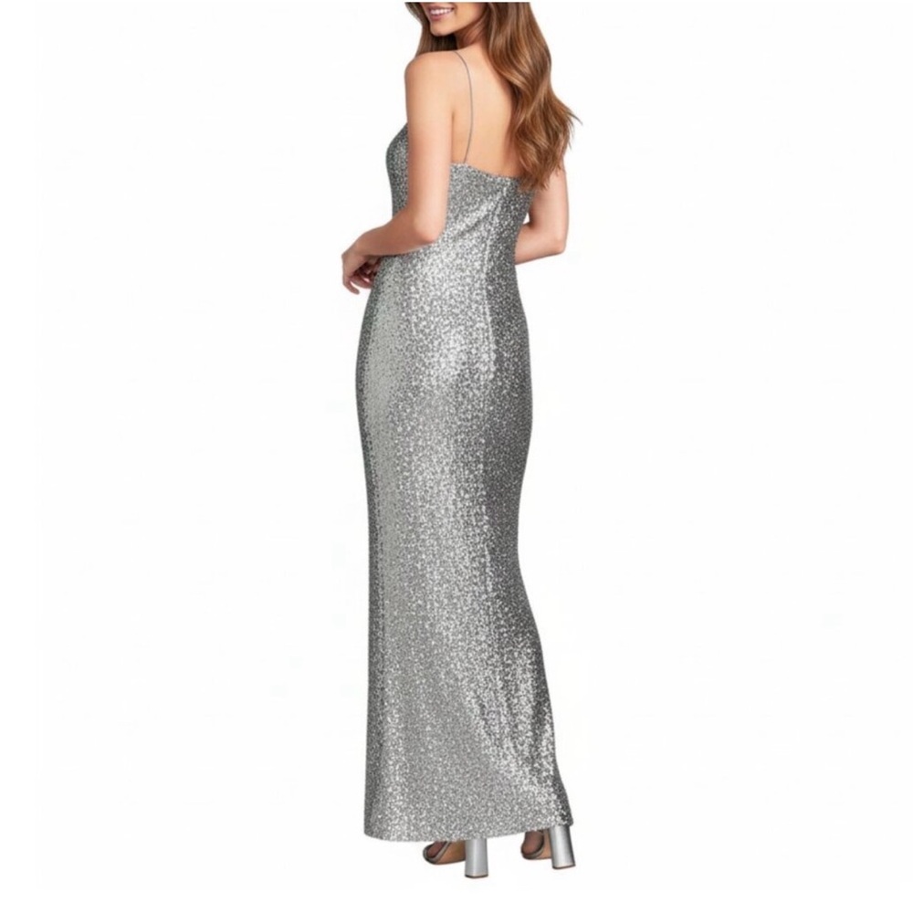 ANTONIO MELANI NWT NEW Silver Reese Sequin Maxi Gown Dress Event Formal Size 6 - Picture 2 of 11